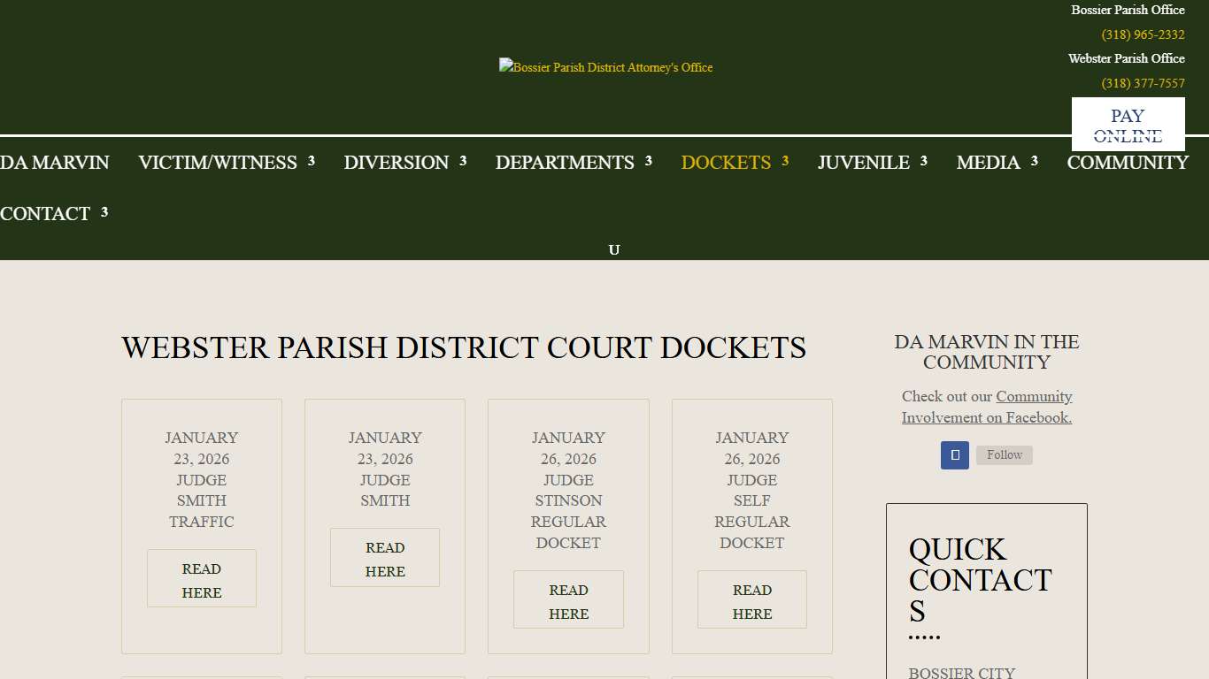 Webster Parish District Court Dockets Bossier Parish District Attorney's Office